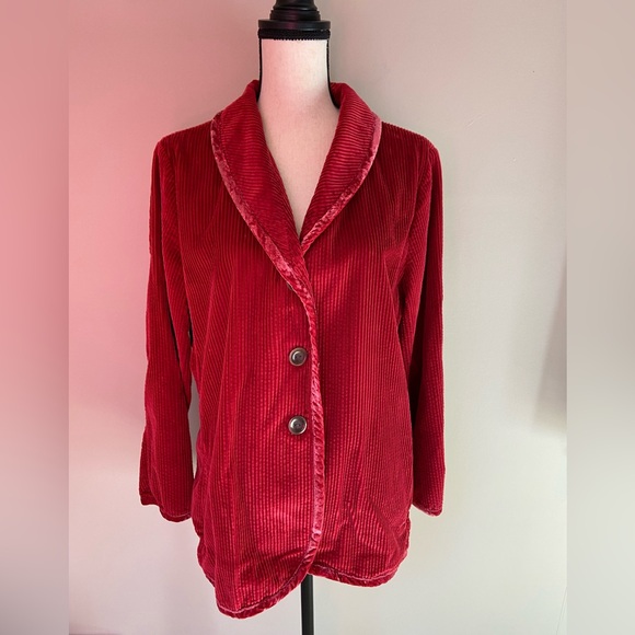 J. Jill Jackets & Blazers - J. Jill Red Corduroy Jacket with Velvet Trim | Women's Sz LP